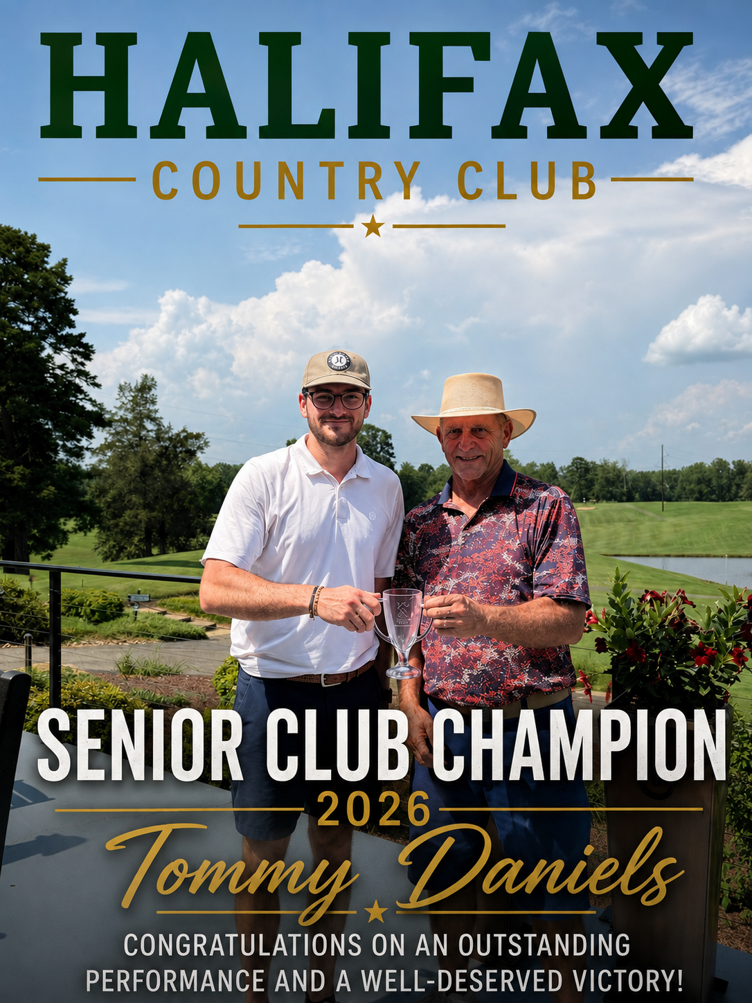 Tommy Daniels, 2026 Halifax Country Club Senior Champion, holding the trophy