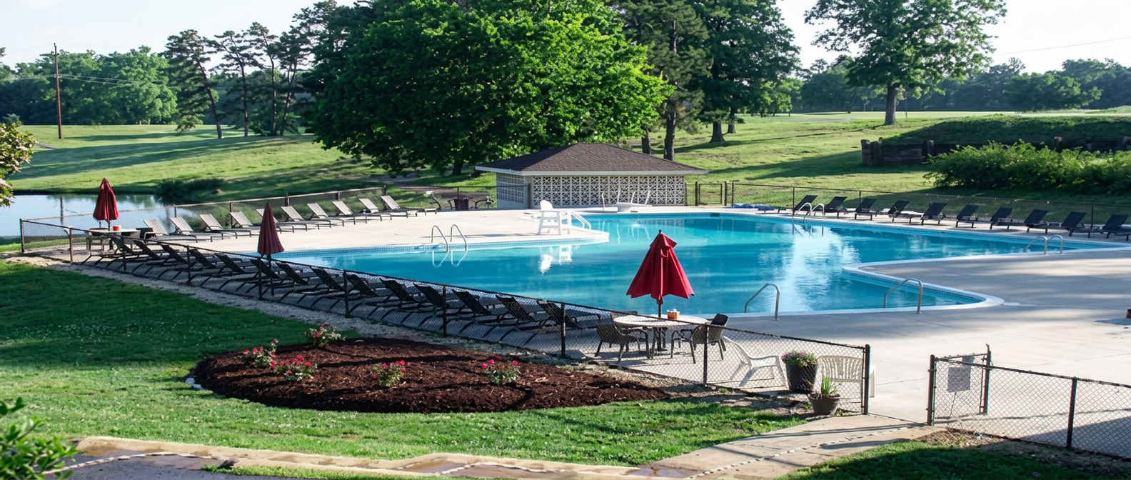 The pool at Halifax Country Club, framed by the golf course